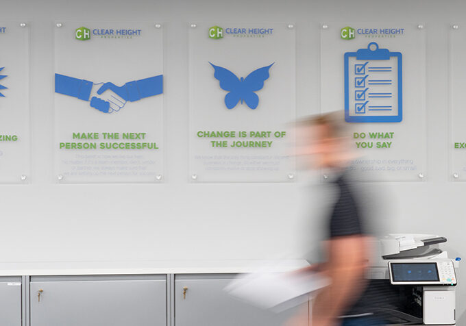 core-values clear height core values on wall in office